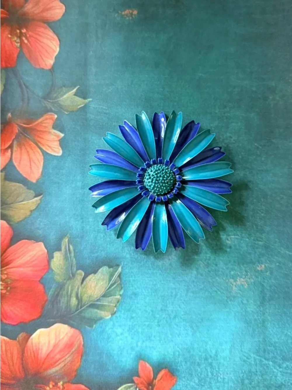 Blue & Teal Flower Brooch - Women's Accessory